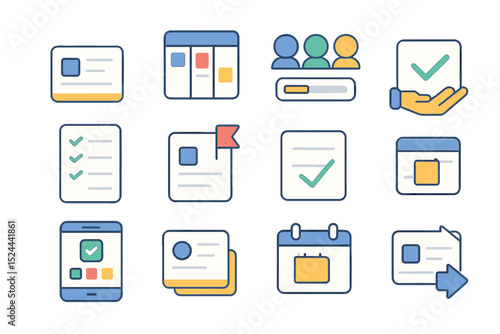 Business and productivity icons set with calendar, checklist, and profile symbols