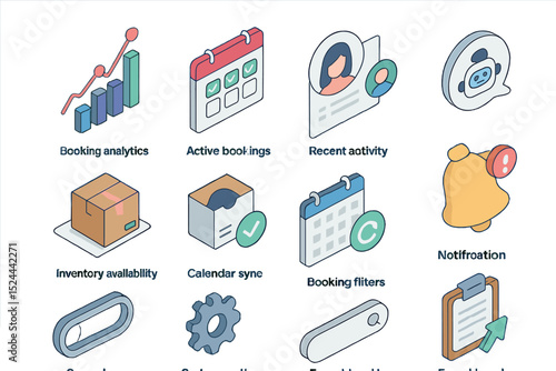 Isometric icons for booking analytics and management tools