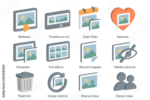 User interface icons for photo management and organization features