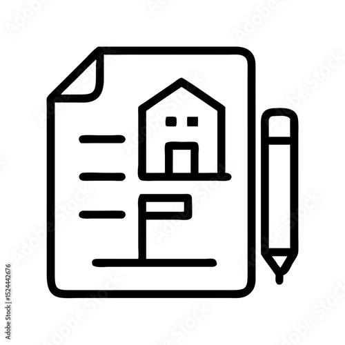 Building permit document with house illustration and pencil  