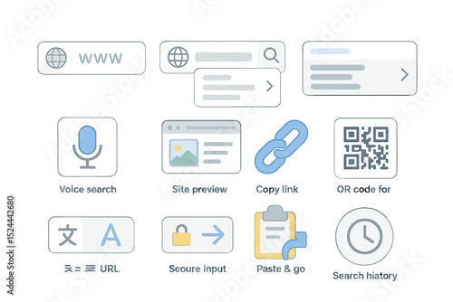 Browser interface icons: voice search, link, qr code, security, history