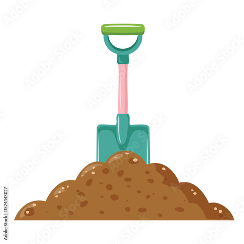 A shovel stuck in a pile of soil, ready for gardening or digging.