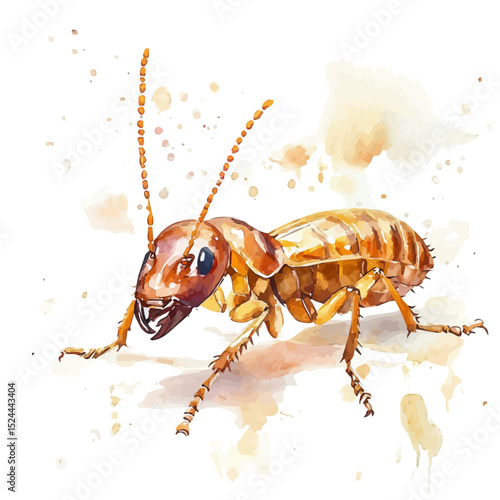 Termite Close Up, watercolor illustration vector, high quality, isolated on a white background.