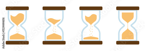 hourglass icon set, sandglass timer on transparent background, vector illustration