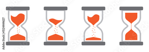 hourglass icon set, sandglass timer on transparent background, vector illustration