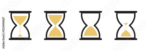 hourglass icon set, sandglass timer on transparent background, vector illustration