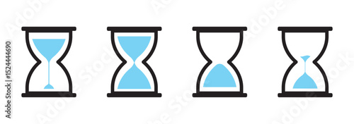 hourglass icon set, sandglass timer on transparent background, vector illustration