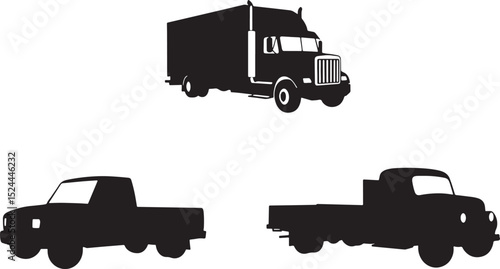 Diverse Black Silhouette Vector Collection of Pickup Trucks and Commercial Vehicles