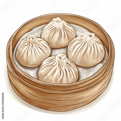 Xiaolongbao Dumplings in Traditional Steamer Basket
