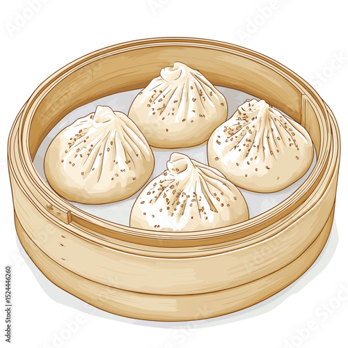 Xiaolongbao Dumplings in Traditional Steamer Basket