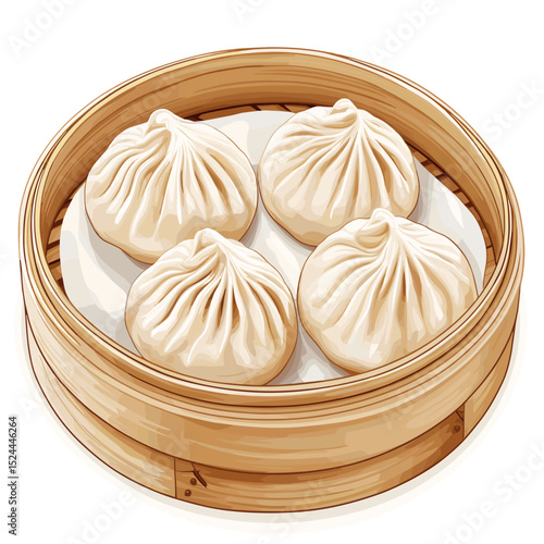 Xiaolongbao Dumplings in Traditional Steamer Basket