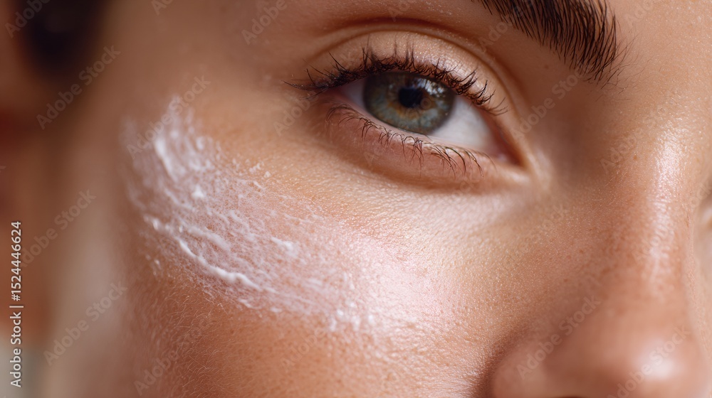 Fototapeta premium A woman is applying makeup to her face