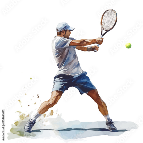 watercolor vector of Tennis, high quality, isolated on a white background.