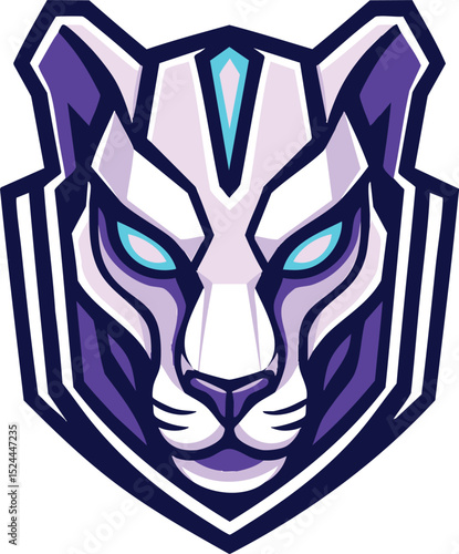 Robotic Panther Head with Cyan Eyes and Futuristic Design