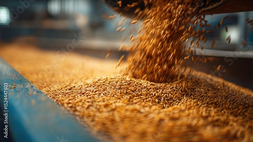 Wallpaper Mural A 4K photo of 4K photo of efficient grain sorting machinery discharges paddy grains in golden hues with a blurred background, showcasing separation process and byproducts. Torontodigital.ca