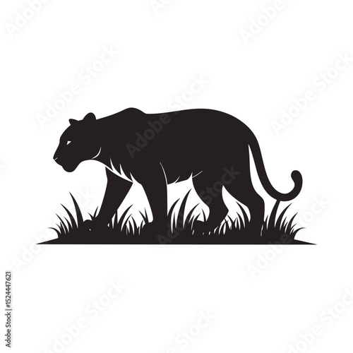 Tiger Stalking Prey In Grass Silhouette Vector