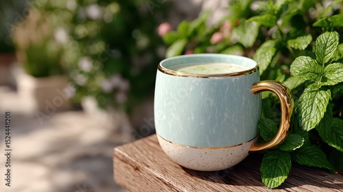 Wallpaper Mural A stylishly designed cup filled with mint drink, accented in gold, offers a luxurious and refreshing experience, transporting you into a realm of taste and elegance. Torontodigital.ca