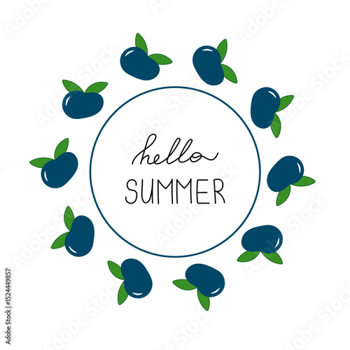 Wallpaper Mural Round frame with blueberries and hello summer text. Torontodigital.ca
