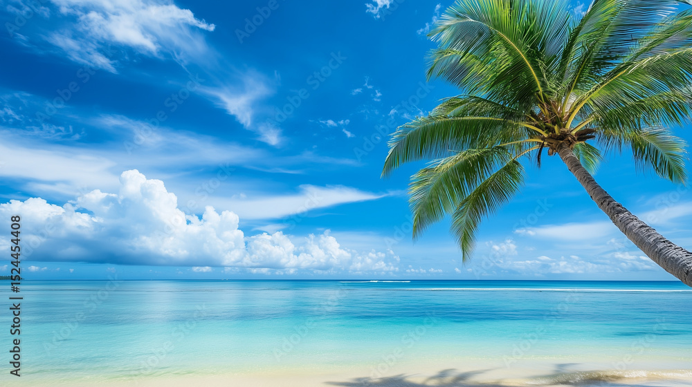 Fototapeta premium Blue sky over calm sea. Blue sea and sunny sky on horizon over calm water