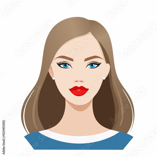 Woman With Long Hair and Red Lips