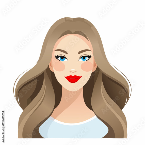 Woman With Long Hair and Red Lips