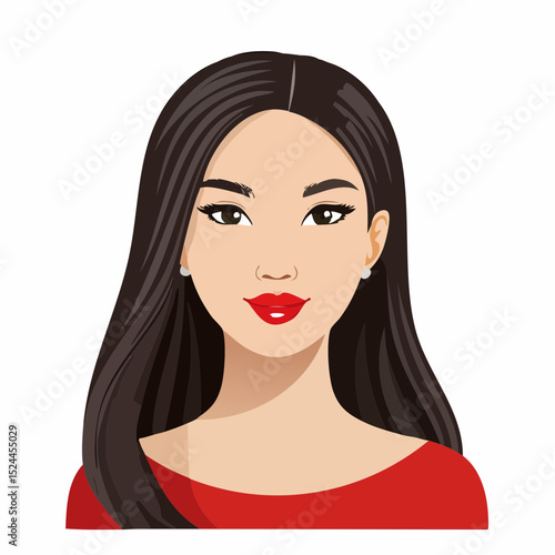 Woman With Long Hair and Red Lips