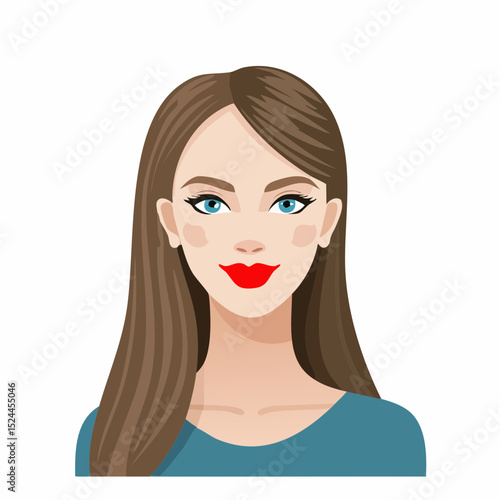 Woman With Long Hair and Red Lips