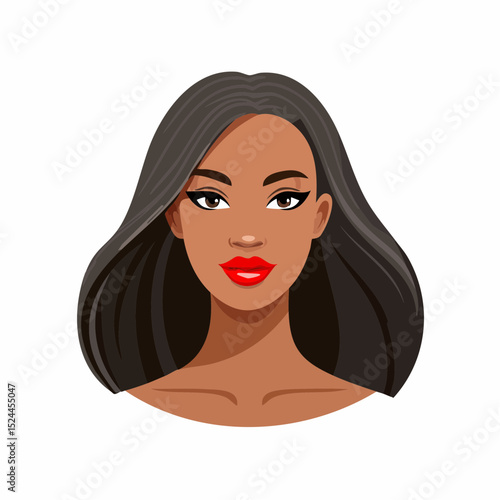 Woman With Long Hair and Red Lips