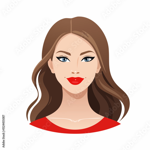 Woman With Long Hair and Red Lips