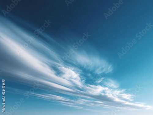Fototapeta Naklejka Na Ścianę i Meble -  Dynamic sky with wispy clouds streaking across a clear blue gradient. Evokes freedom, movement, and vastness. Ideal for backgrounds, spiritual or travel themes, and conveying a sense of serenity.