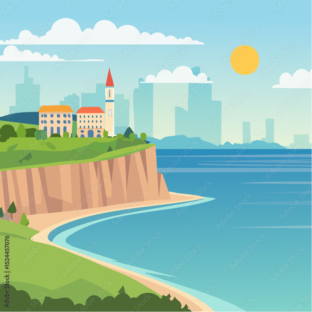 City on a Cliff and Sea View City on a Cliff and Sea View