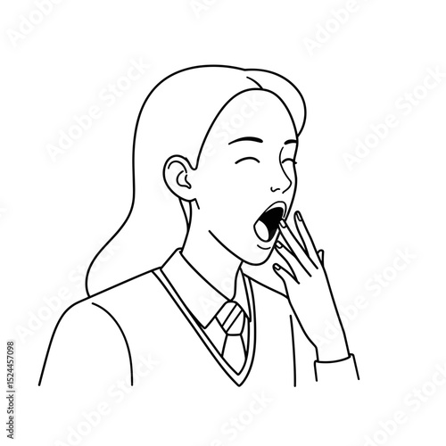 student yawning in classroom while raising a hand with a tired expression