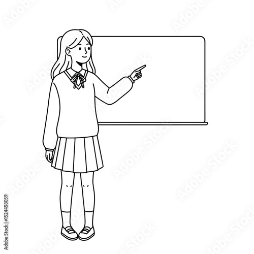 Confident schoolgirl pointing at the board while presenting in class