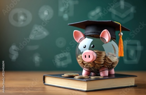 Wallpaper Mural Piggy bank wearing graduation cap filled with coins. Represents education savings academic finance student loans scholarships. Financial planning for future goals of studying at university. Success Torontodigital.ca