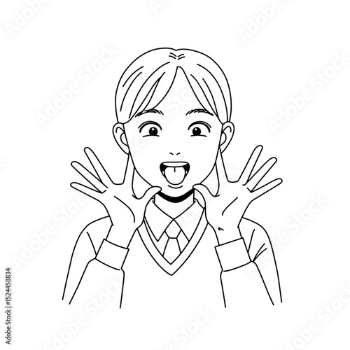Playful schoolgirl making funny faces with excitement and laughter