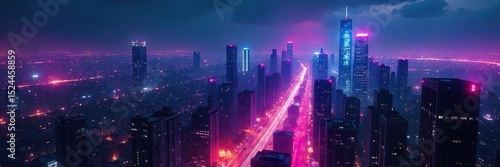 Neon-lit cityscape at night, strange energy pulses distort buildings, hinting at otherworldly presence A futuristic, paranormal mystery unfolds in the urban sprawl , alien, surreal