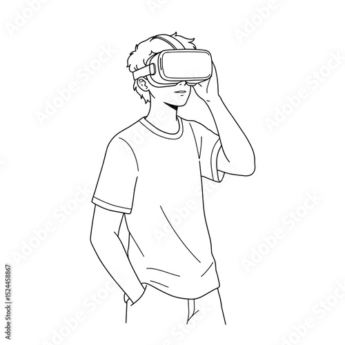 Schoolboy experiencing virtual reality with VR headset and engaged expression