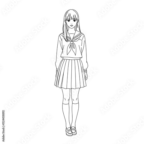 Elegant schoolgirl in uniform standing confidently with a smile