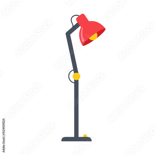 Red floor lamp with adjustable arm and yellow accent switch  