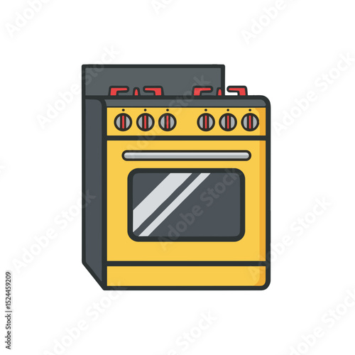 Yellow gas stove with oven and burners in modern design