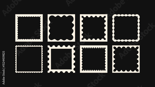 Artistic square frame set in cut-out cartoonish style. Unique vector elements for decorating posters and visual identity projects.