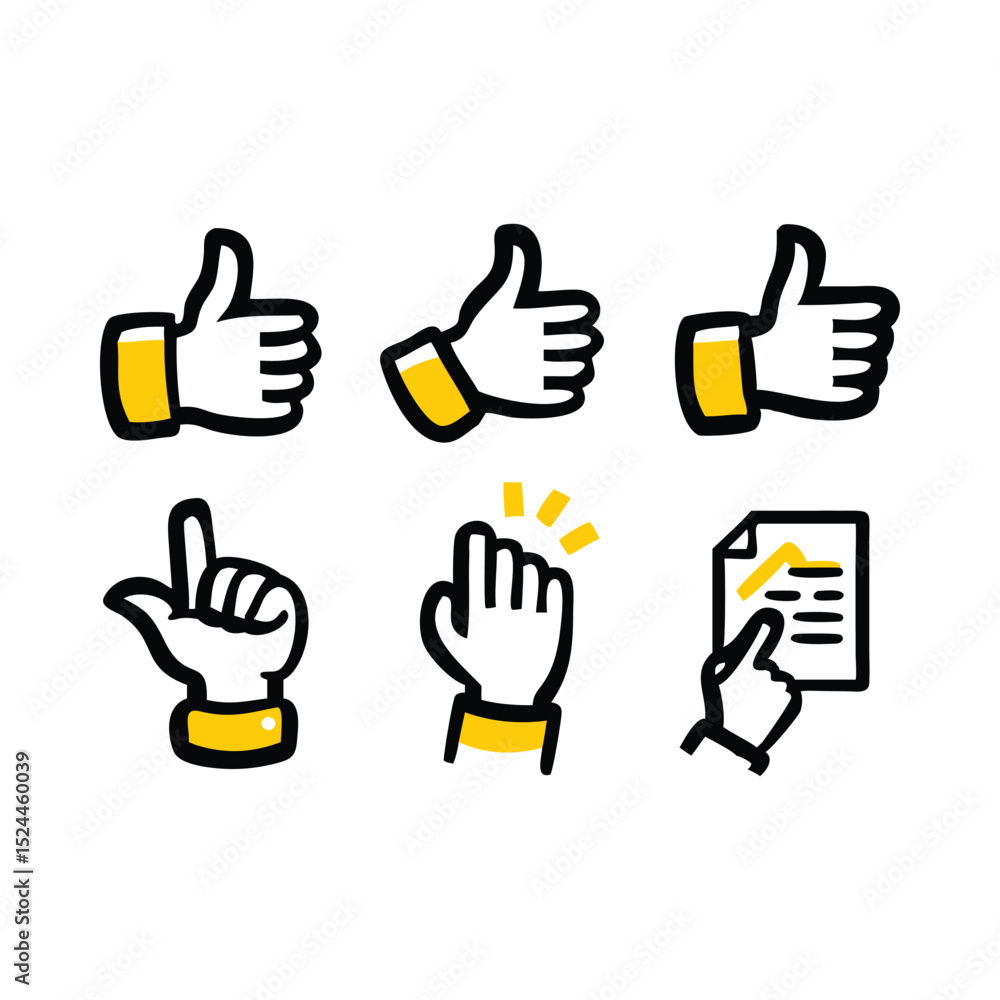 Fototapeta premium Hand gesture icons set yellow thumbs up