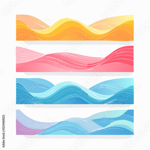 Abstract Playful Dynamic Colorful Gradient Wavy Lines Poster Background Set Vector Illustration
