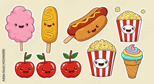 Adorable Kawaii Food Illustrations Cute Cartoon Cotton Candy, Hot Dog, Popcorn, and More!