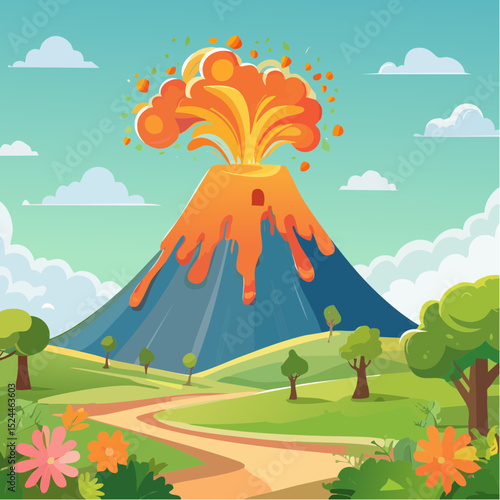Playful Volcano Eruption Illustration