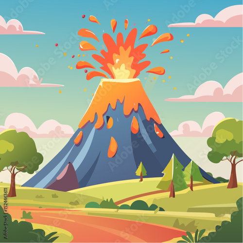 Playful Volcano Eruption Illustration