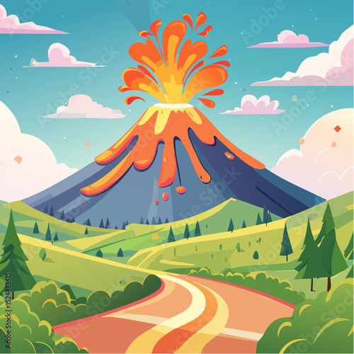 Playful Volcano Eruption Illustration
