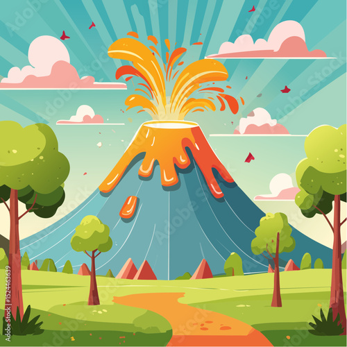 Playful Volcano Eruption Illustration