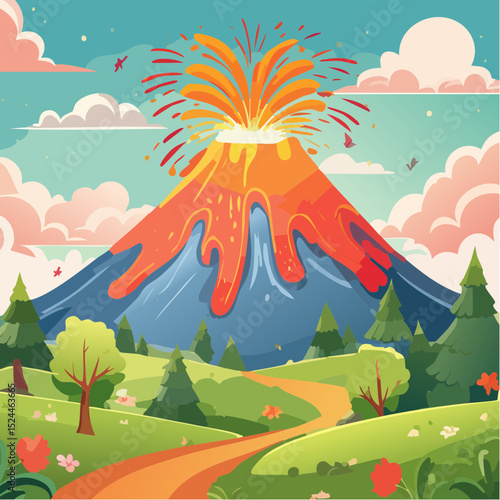 Playful Volcano Eruption Illustration