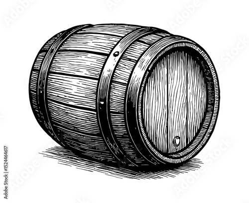 Wooden barrel container for liquid storage, aged and rustic in 3D Rendering